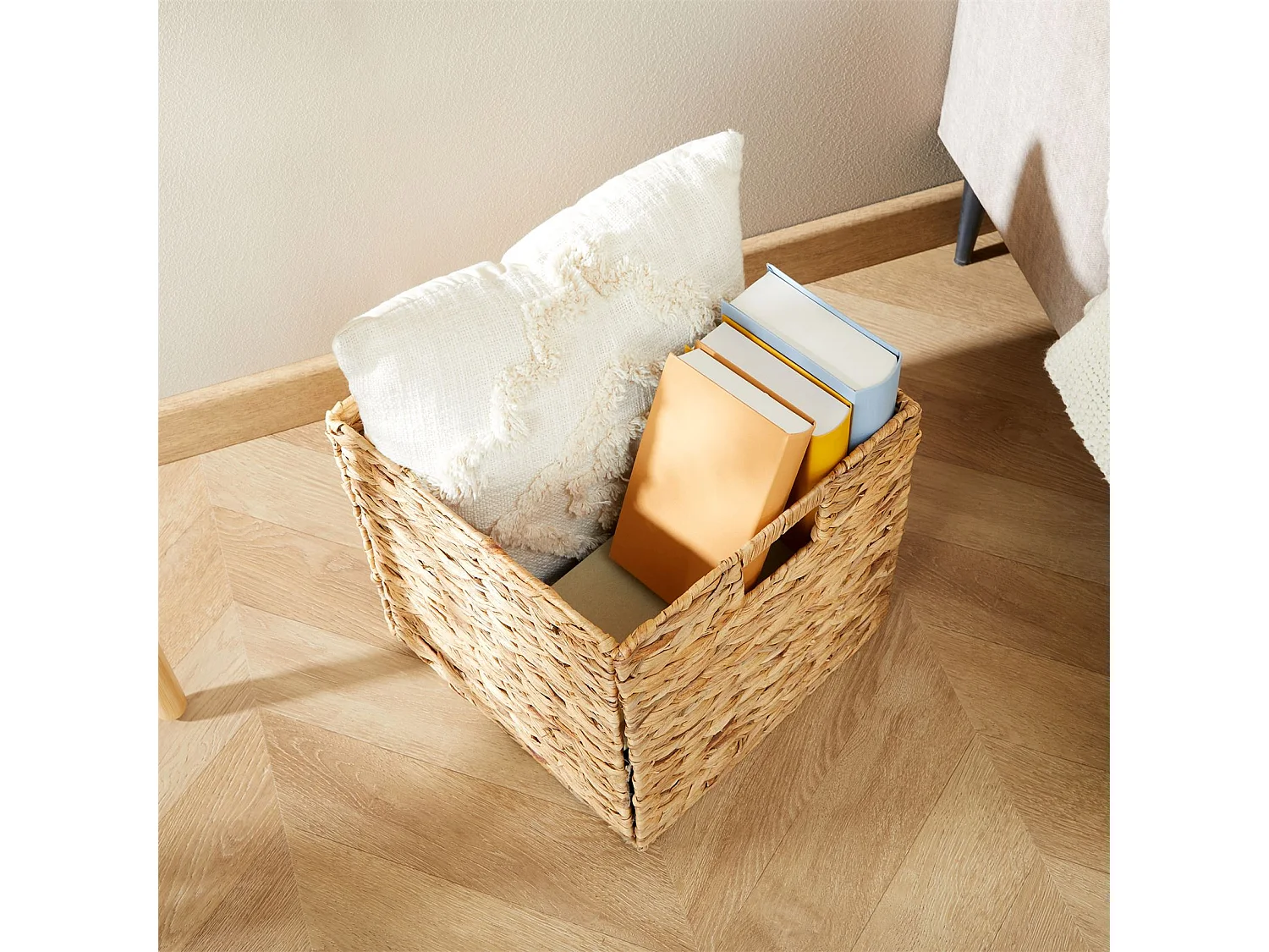 Lot de 2 paniers pliables CAO en jacinthe d'eau, boîte de rangement coloris naturel