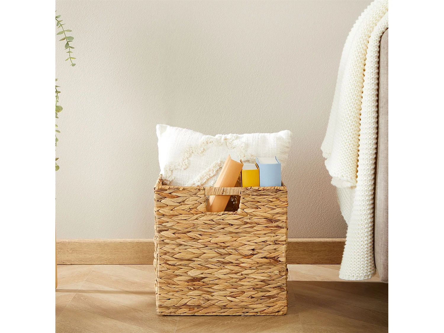 Lot de 2 paniers pliables CAO en jacinthe d'eau, boîte de rangement coloris naturel