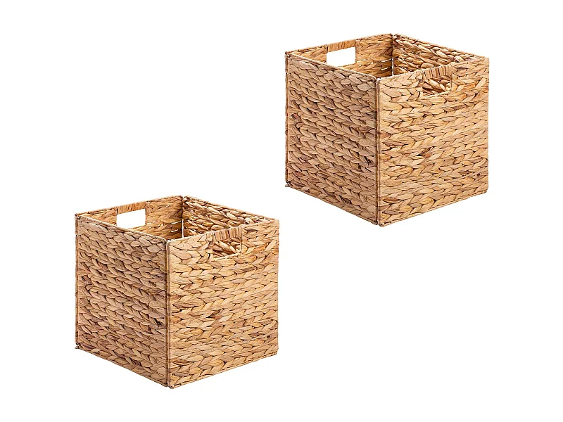 Lot de 2 paniers pliables CAO en jacinthe d'eau, boîte de rangement coloris naturel