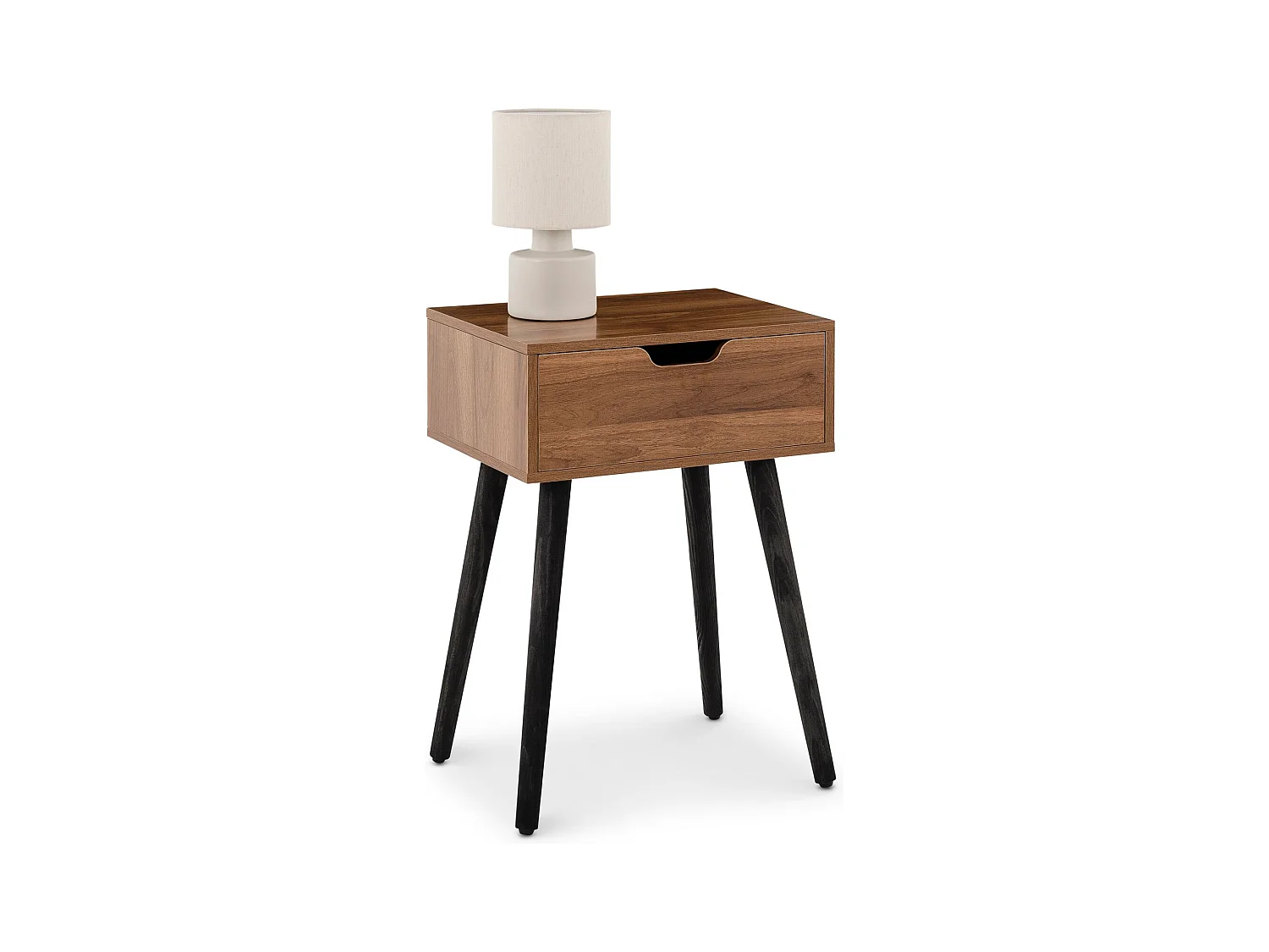 Table de chevet LAYLA H 57 cm avec 1 Tiroir Coloris Noyer Design Moderne, Table de Nuit sur Pieds en Bois