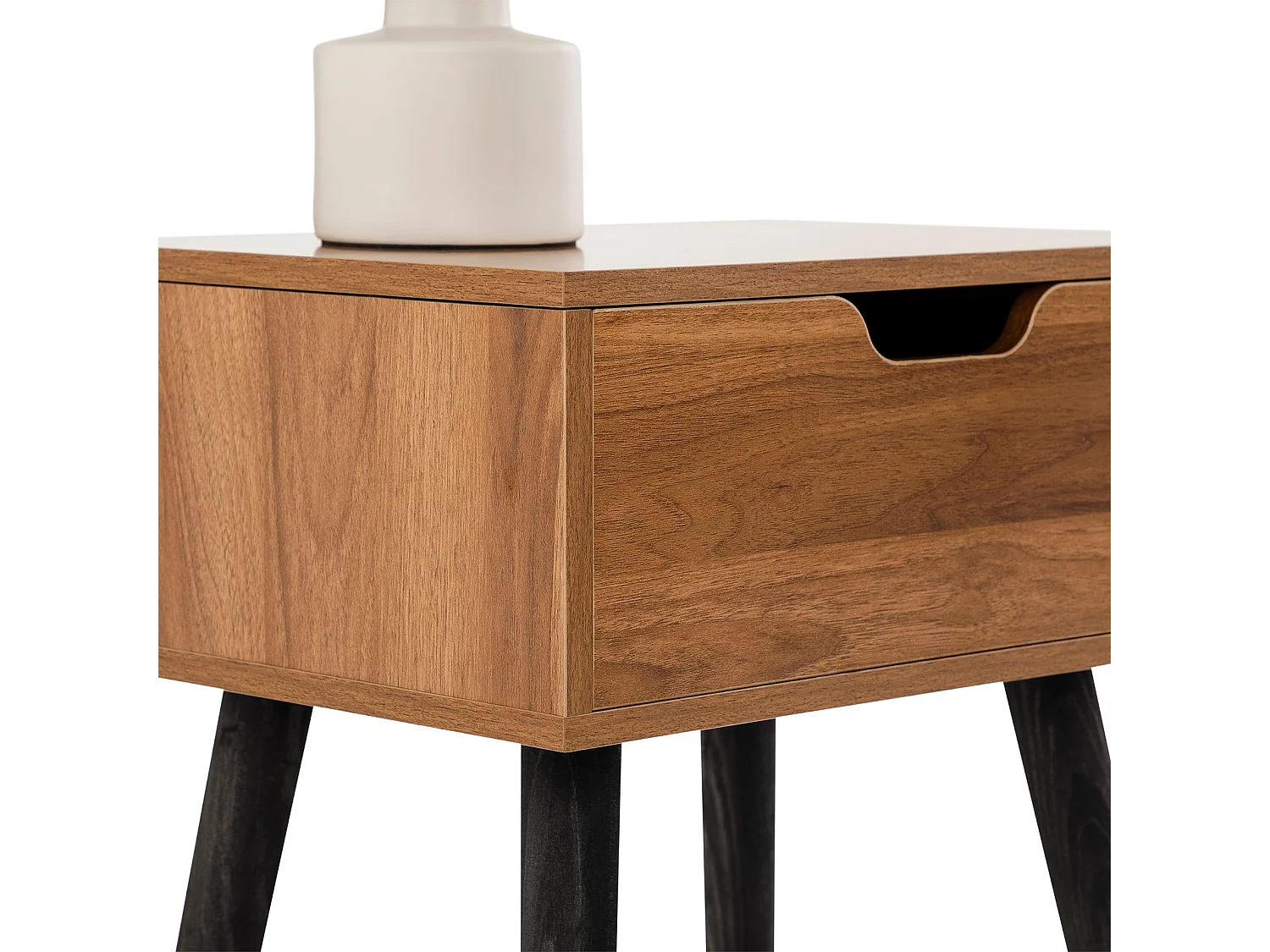 Table de chevet LAYLA H 57 cm avec 1 Tiroir Coloris Noyer Design Moderne, Table de Nuit sur Pieds en Bois