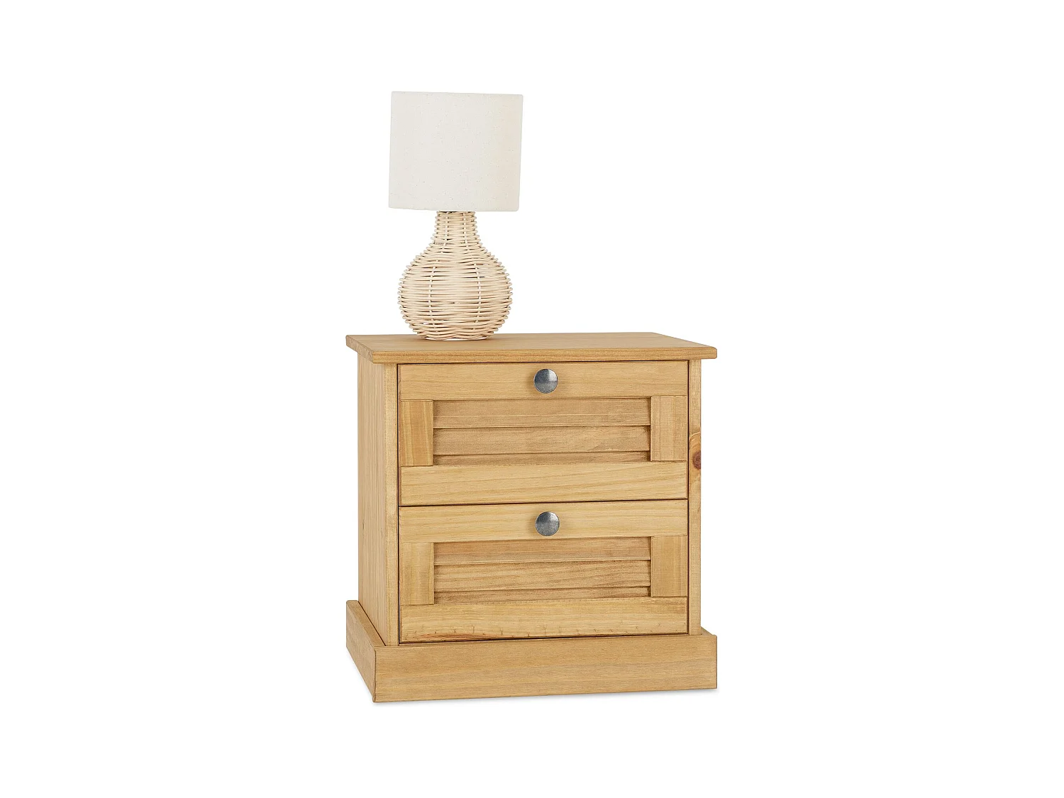 Table de chevet VENETA H 42 cm 2 Tiroirs en Bois Massif Coloris Naturel avec Poignées en Métal