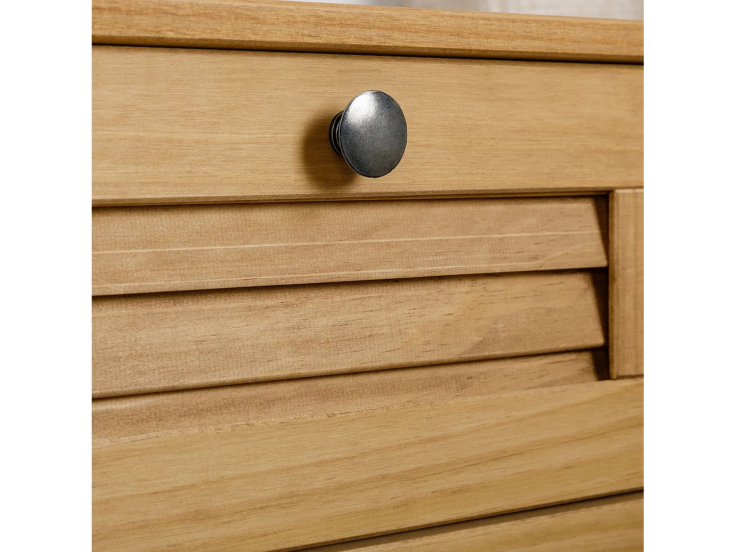 Table de chevet VENETA H 42 cm 2 Tiroirs en Bois Massif Coloris Naturel avec Poignées en Métal