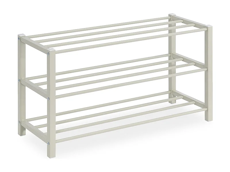 Étagère à chaussures NAVAN rangement porte-chaussures avec 3 niveaux en métal laqué beige pour 12 paires de chaussures