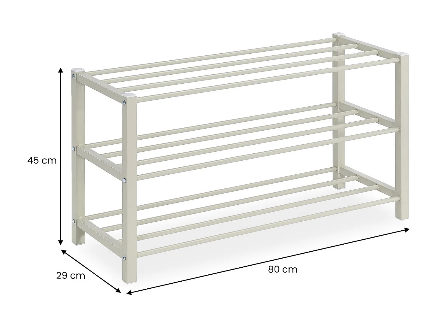 Étagère à chaussures NAVAN rangement porte-chaussures avec 3 niveaux en métal laqué beige pour 12 paires de chaussures
