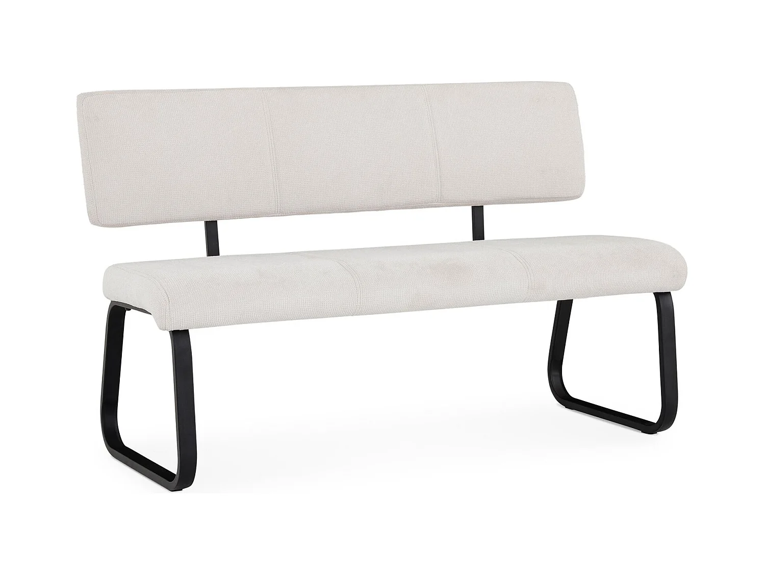 Banc d'entrée VILAS siège avec 3 places, banquette au piètement chromé, revêtement en tissu coloris blanc crème
