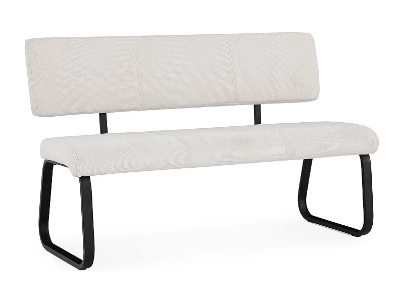 Banc d'entrée VILAS siège avec 3 places, banquette au piètement chromé, revêtement en tissu coloris blanc crème