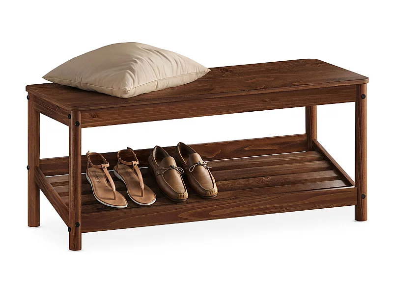 Banc à Chaussures APOANA pour Entrée L 110 cm en Bois Massif Coloris Châtaignier pour 5 à 6 Paires de Chaussures