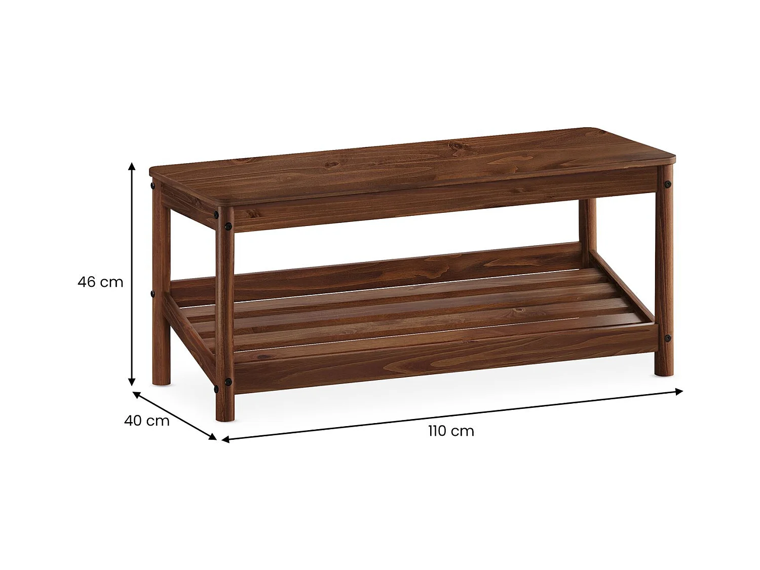 Banc à Chaussures APOANA pour Entrée L 110 cm en Bois Massif Coloris Châtaignier pour 5 à 6 Paires de Chaussures