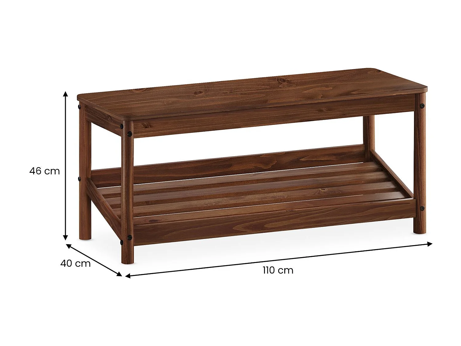 Banc à Chaussures APOANA pour Entrée L 110 cm en Bois Massif Coloris Châtaignier pour 5 à 6 Paires de Chaussures