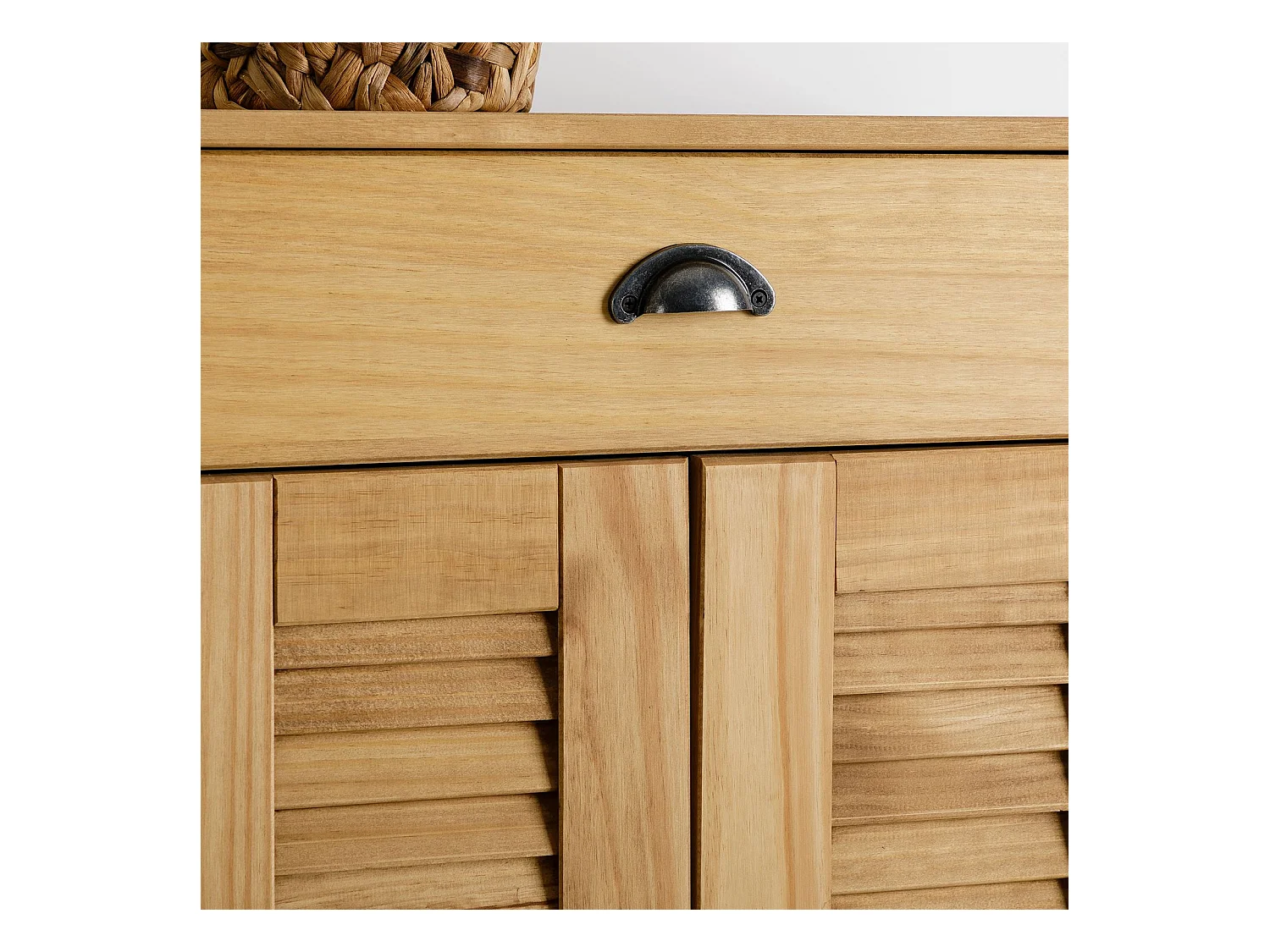 Étagère à chaussures VENETA en bois massif coloris naturel avec 2 portes et 1 tiroir