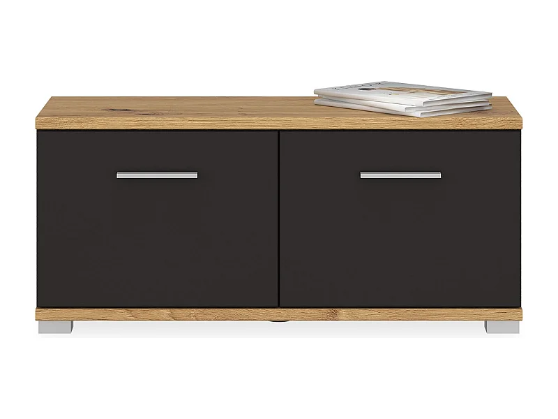 Banc de rangement à chaussures VIELLA L 90 cm pour entrée avec 2 portes coloris gris cosmos et chêne artisan