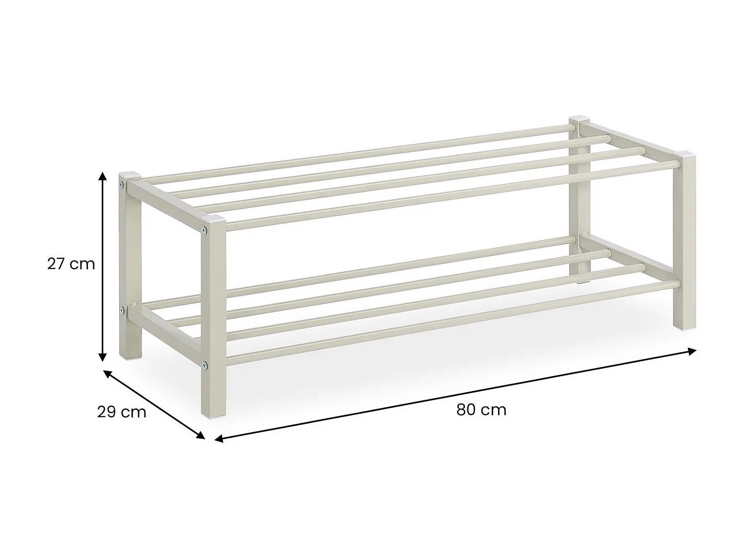Étagère à chaussures NAVAN rangement porte-chaussures avec 2 niveaux en métal laqué beige pour 8 paires de chaussures