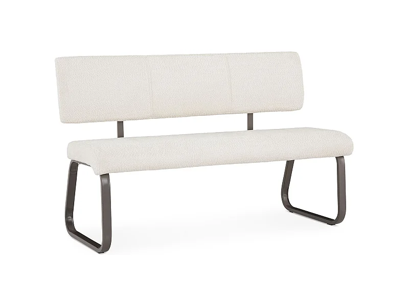 Banc d'entrée VILAS siège avec 3 places, banquette au piètement chromé, revêtement en tissu bouclé, blanc