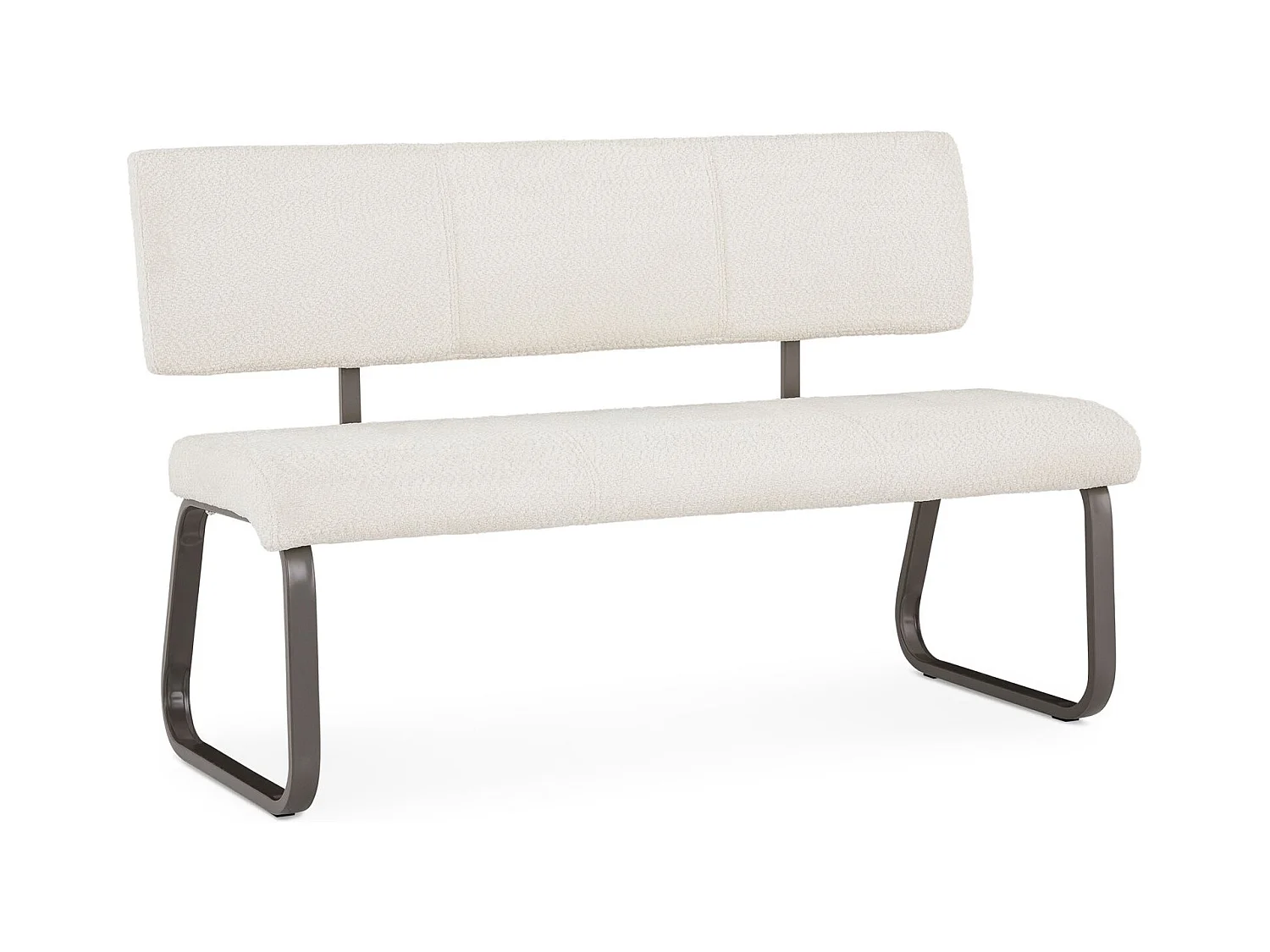 Banc d'entrée VILAS siège avec 3 places, banquette au piètement chromé, revêtement en tissu bouclé, blanc