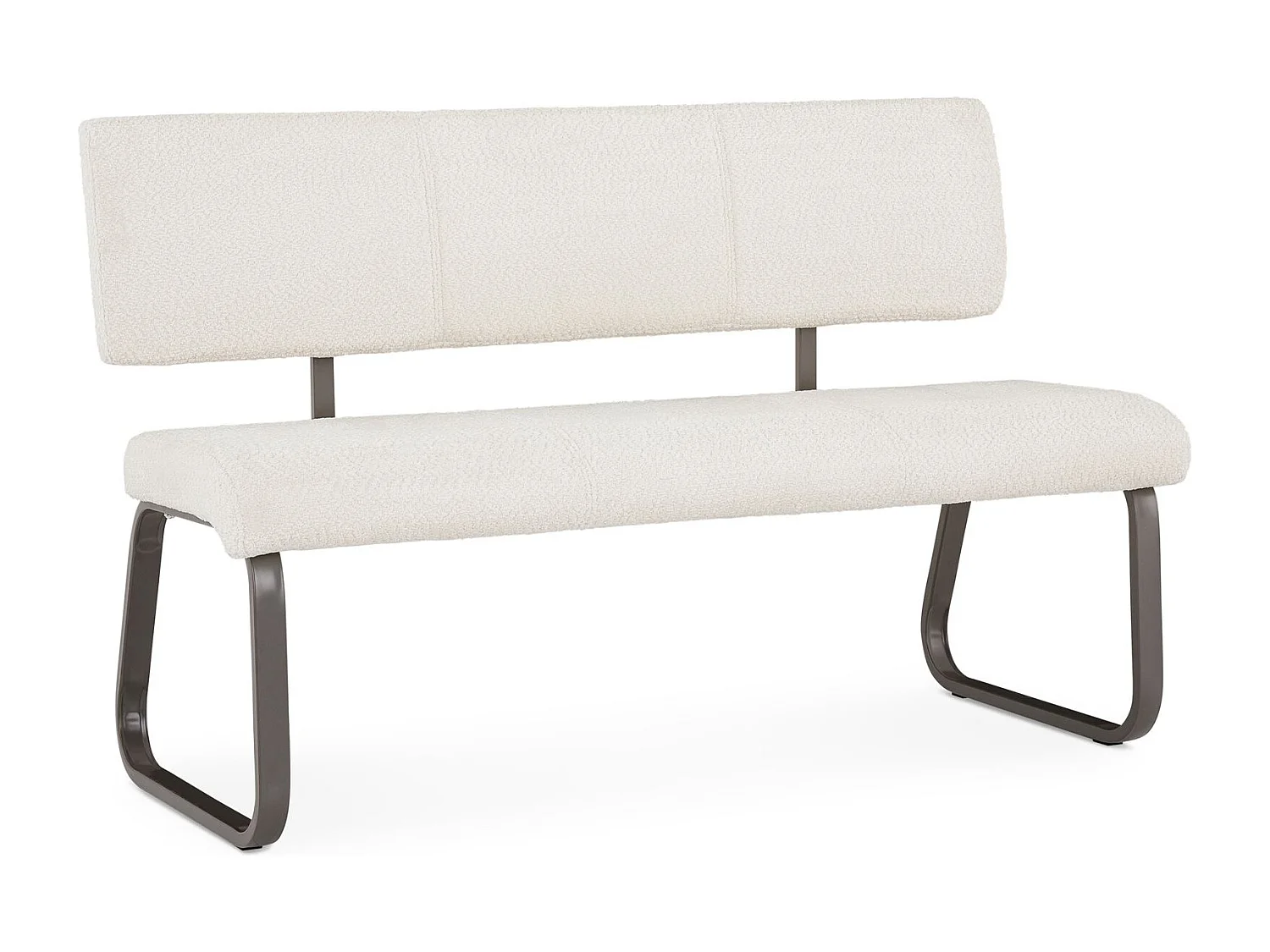 Banc d'entrée VILAS siège avec 3 places, banquette au piètement chromé, revêtement en tissu bouclé, blanc