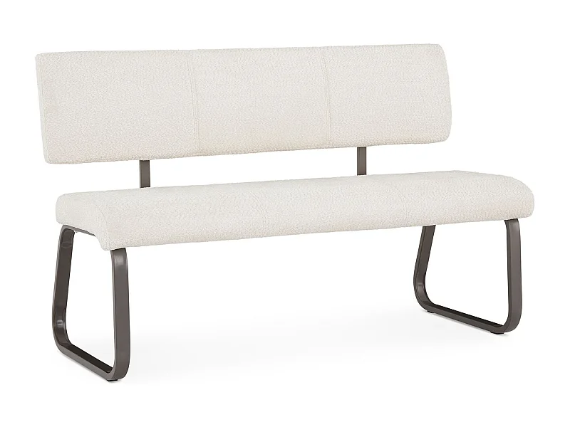 Banc d'entrée VILAS siège avec 3 places, banquette au piètement chromé, revêtement en tissu bouclé, blanc