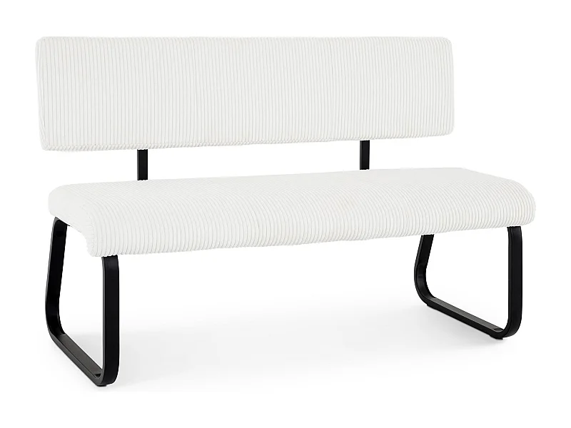 Banc de salle à manger MATESE L 135 cm en velours côtelé blanc avec dossier structure métal, 3 places, assise rembourrée