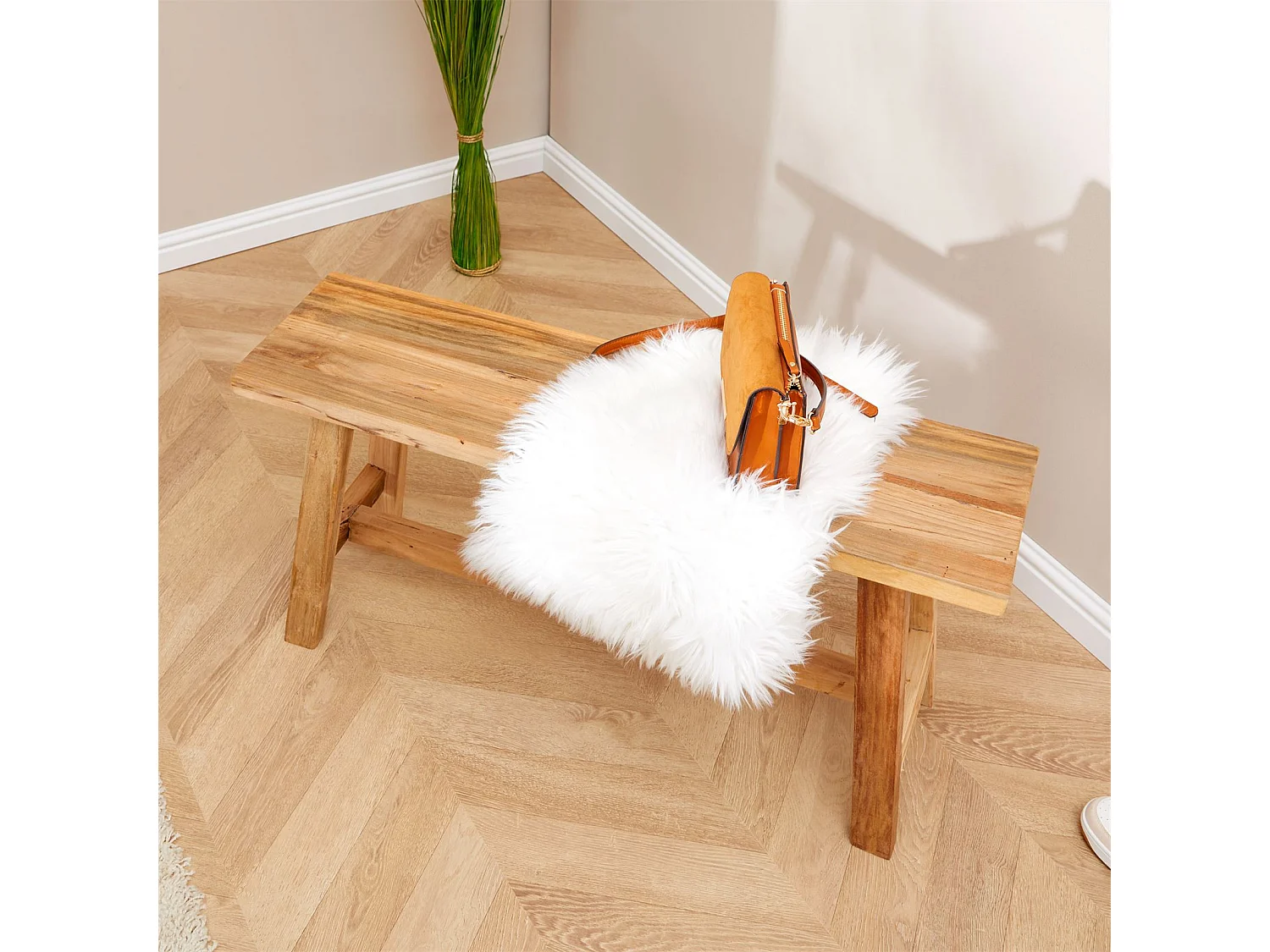 Banc bout de lit SANSIBAR L 90 cm en bois massif lasuré naturel, Siège repose-pieds style sobre et rustique