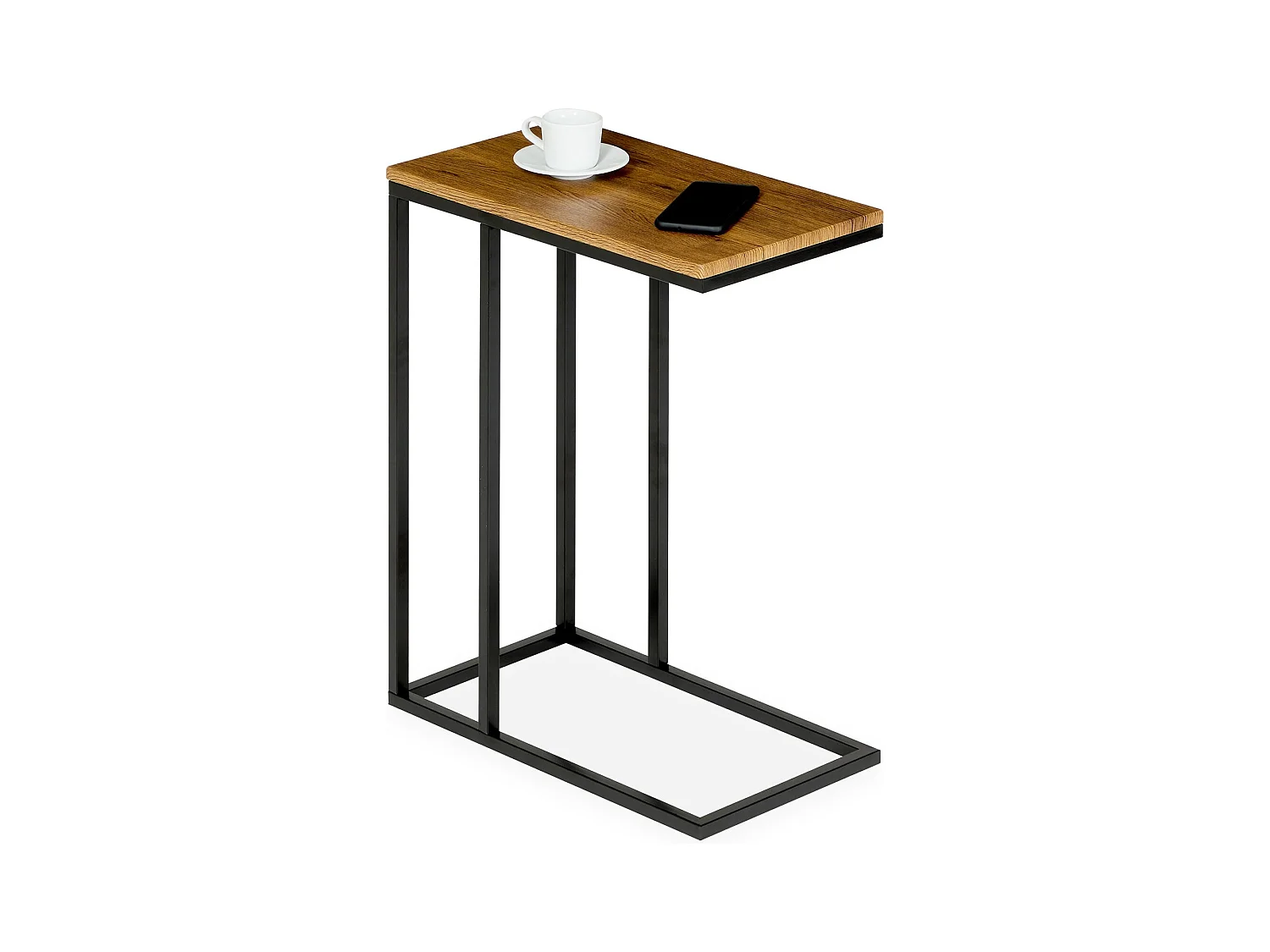 Bout de canapé DEBORA coloris vintage noir, table d'appoint , table basse de salon, cadre en métal gris et plateau rectangulaire