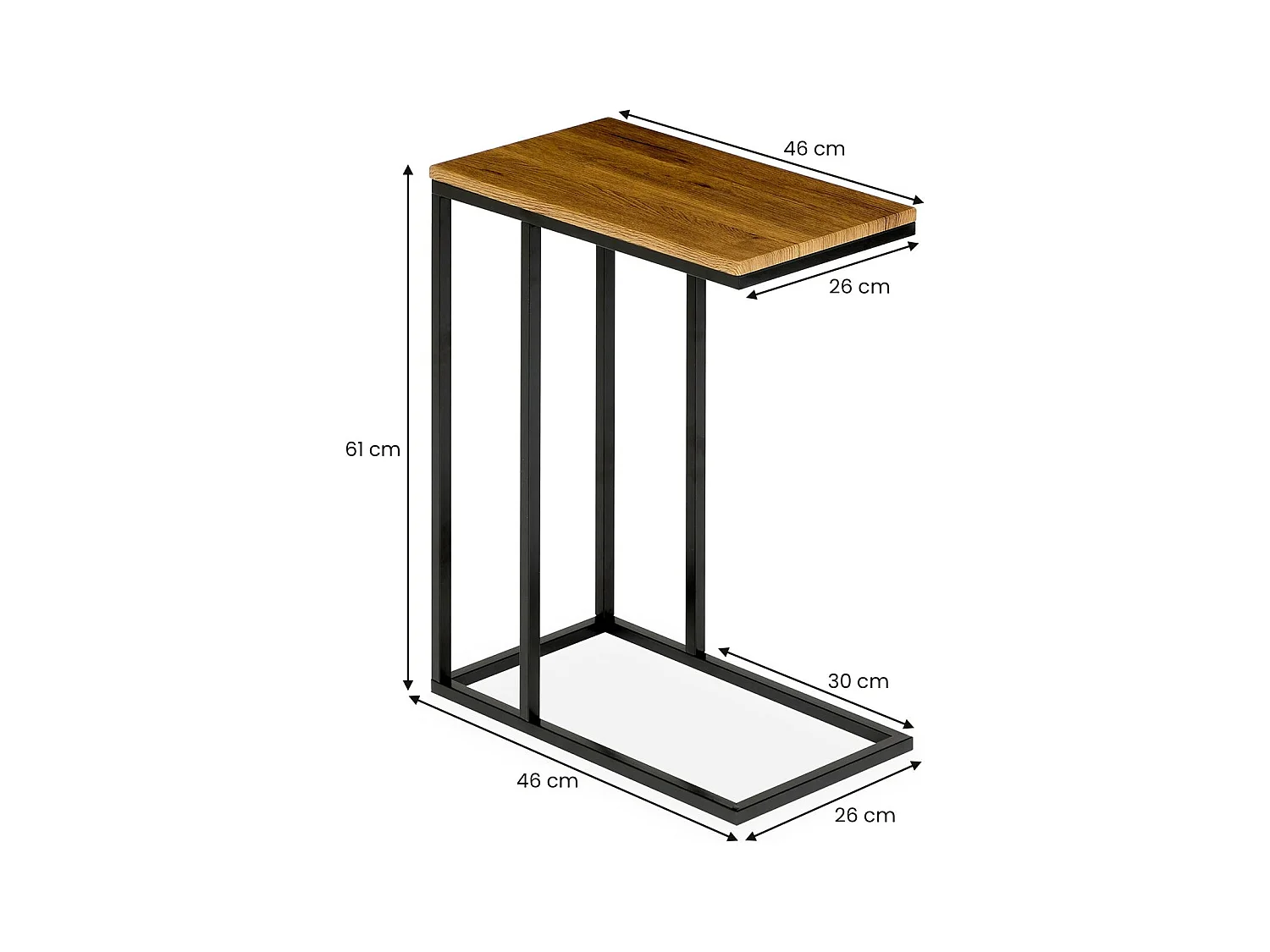 Bout de canapé DEBORA coloris vintage noir, table d'appoint , table basse de salon, cadre en métal gris et plateau rectangulaire
