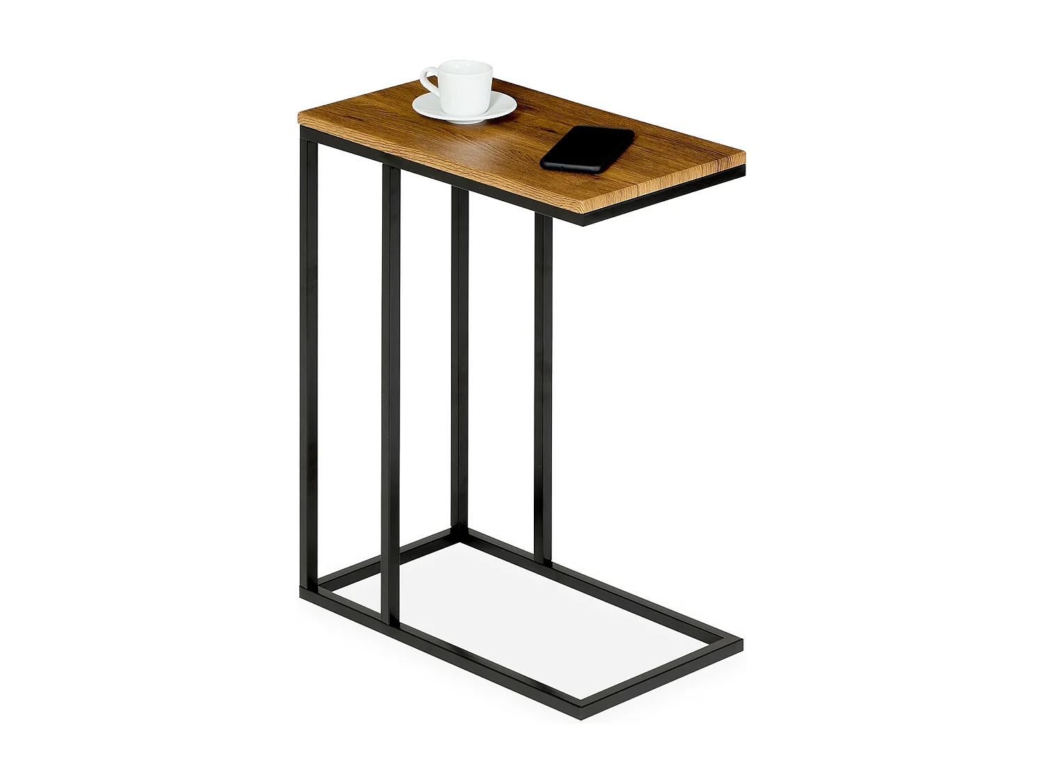 Bout de canapé DEBORA coloris vintage noir, table d'appoint , table basse de salon, cadre en métal gris et plateau rectangulaire