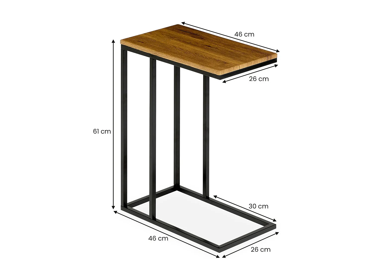Bout de canapé DEBORA coloris vintage noir, table d'appoint , table basse de salon, cadre en métal gris et plateau rectangulaire