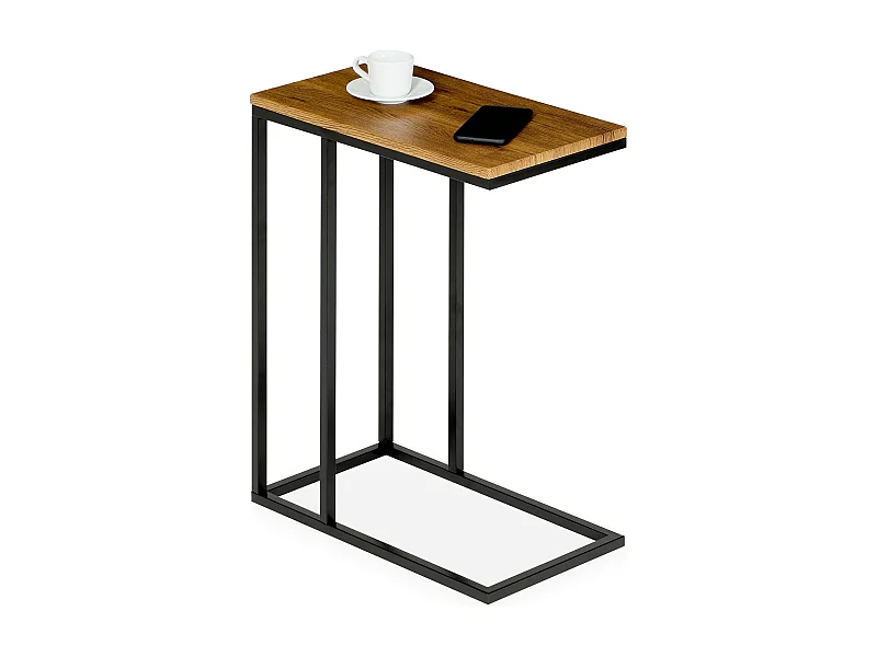 Bout de canapé DEBORA coloris vintage noir, table d'appoint , table basse de salon, cadre en métal gris et plateau rectangulaire