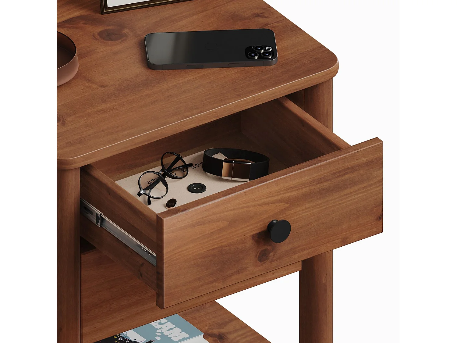 Table de chevet APOANA H 54 cm en Bois massif coloris châtaignier avec 2 Tiroirs et 1 Étagère inférieure