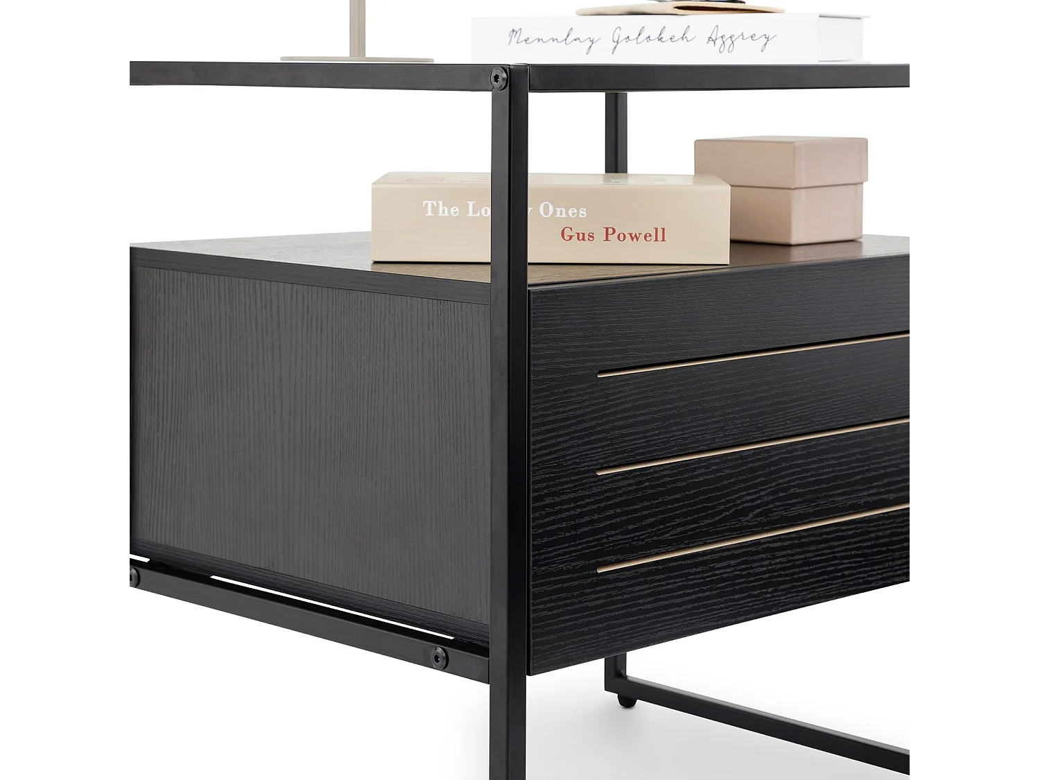 Table de chevet ARUMA H 51 cm avec 1 tiroir, Plateau en Verre au Style Moderne et Industriel Coloris Noir