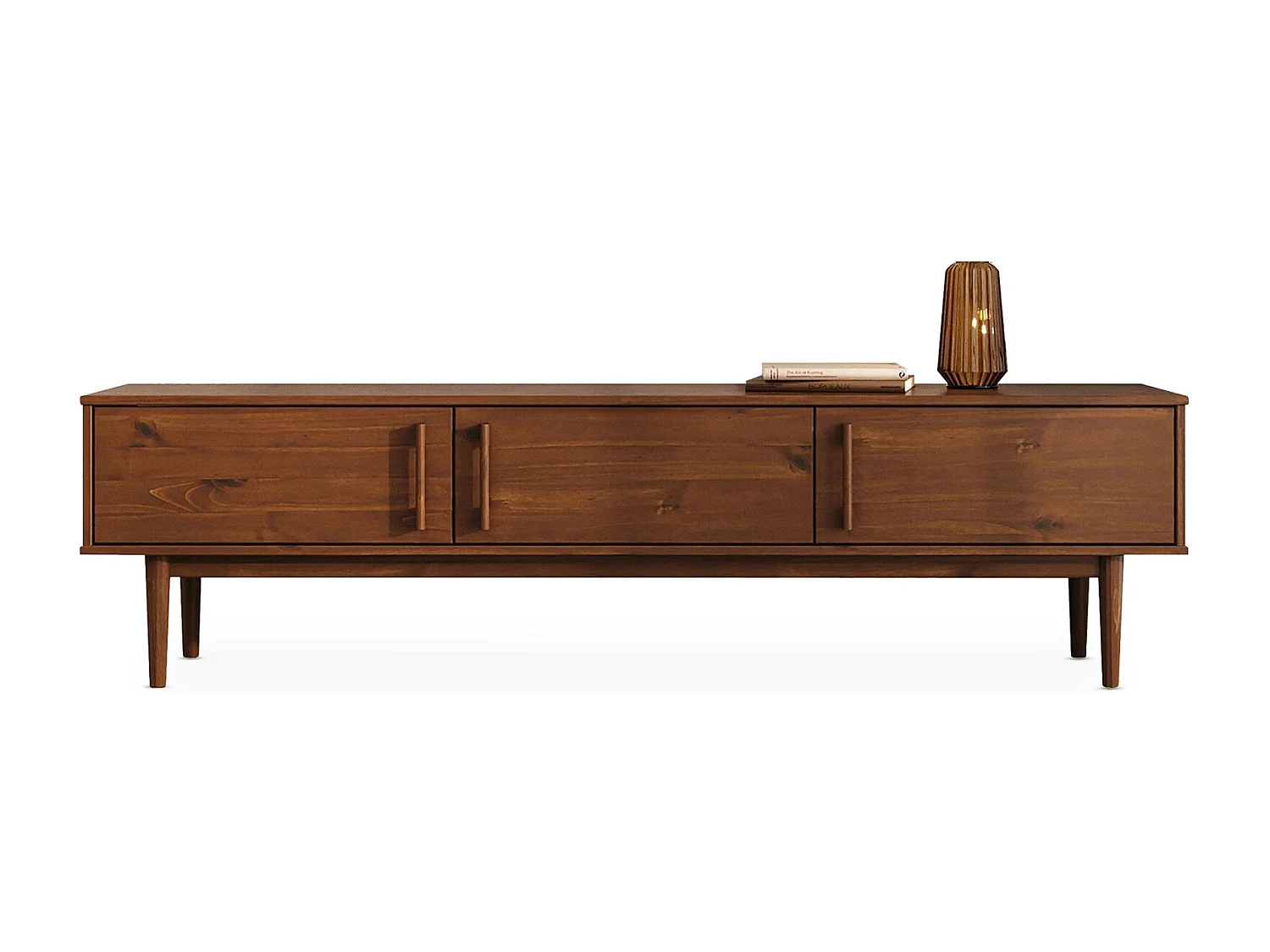 Meuble TV TECCA L 180 cm en Bois Massif Coloris Châtaignier avec 3 Portes, Pour téléviseur jusqu'à 80", Meuble Télé avec Rangement