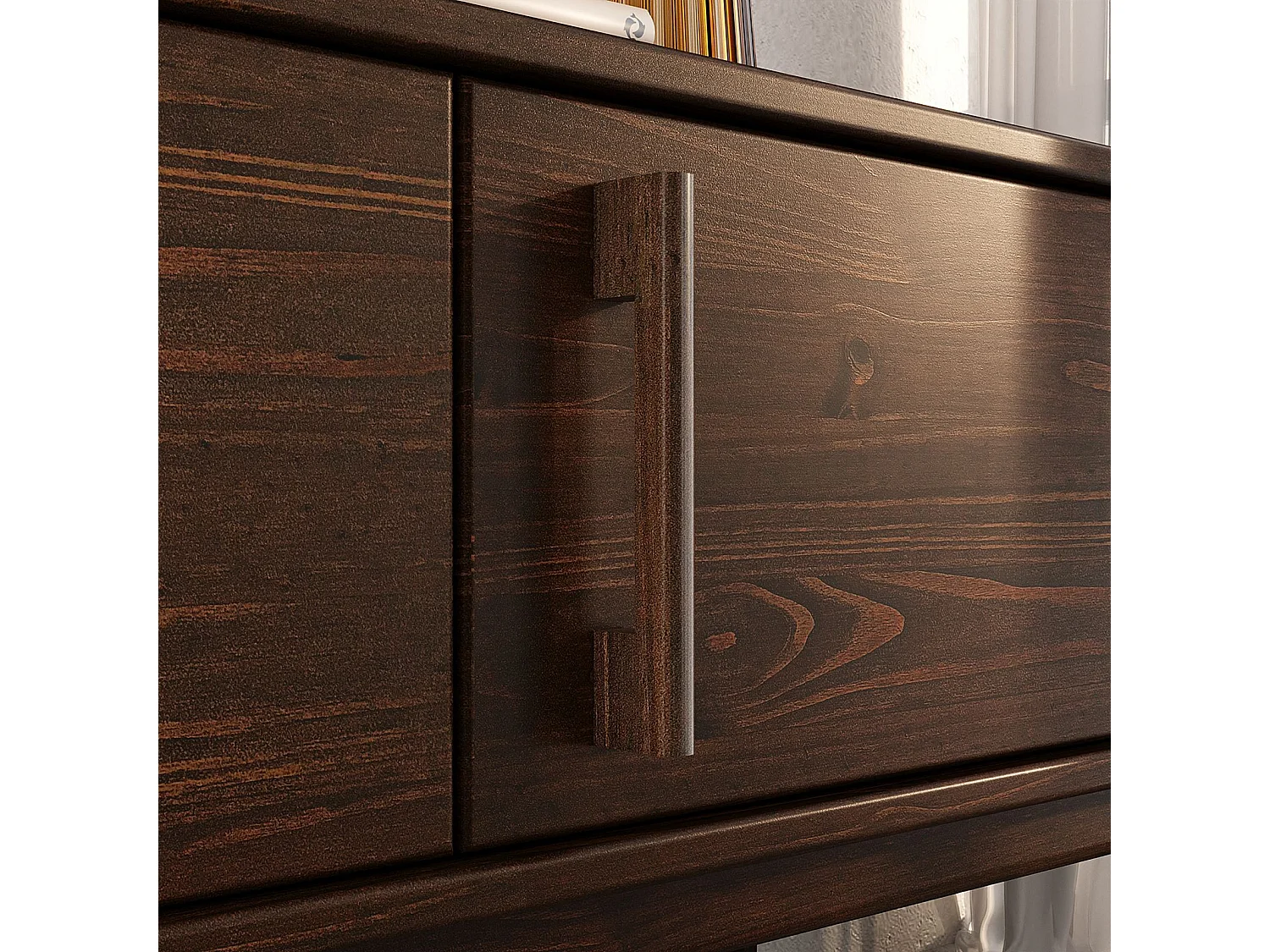 Meuble TV TECCA L 180 cm en Bois Massif Coloris Noyer avec 3 Portes, Pour téléviseur jusqu'à 80", Meuble Télé avec Rangement