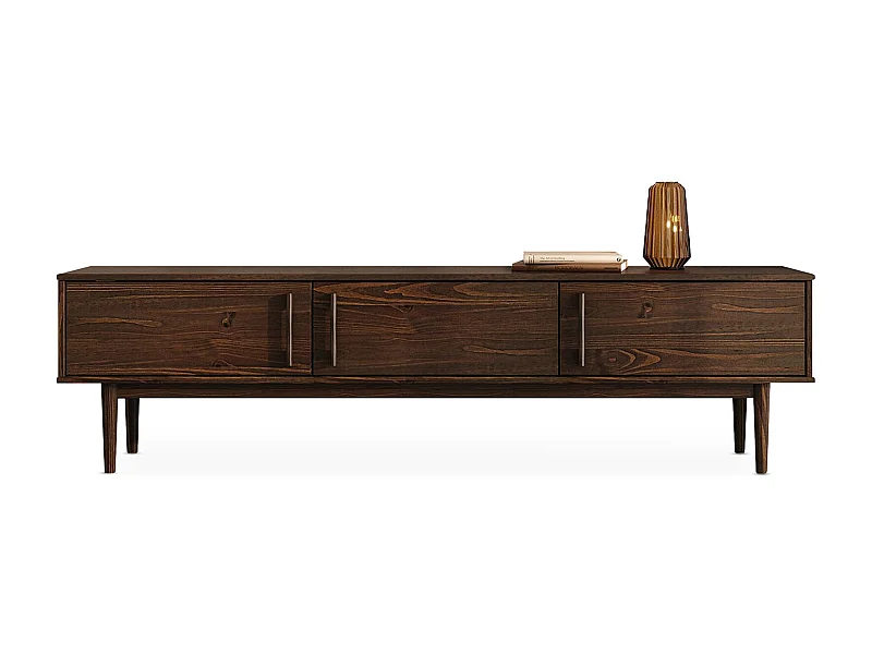 Meuble TV TECCA L 180 cm en Bois Massif Coloris Noyer avec 3 Portes, Pour téléviseur jusqu'à 80", Meuble Télé avec Rangement