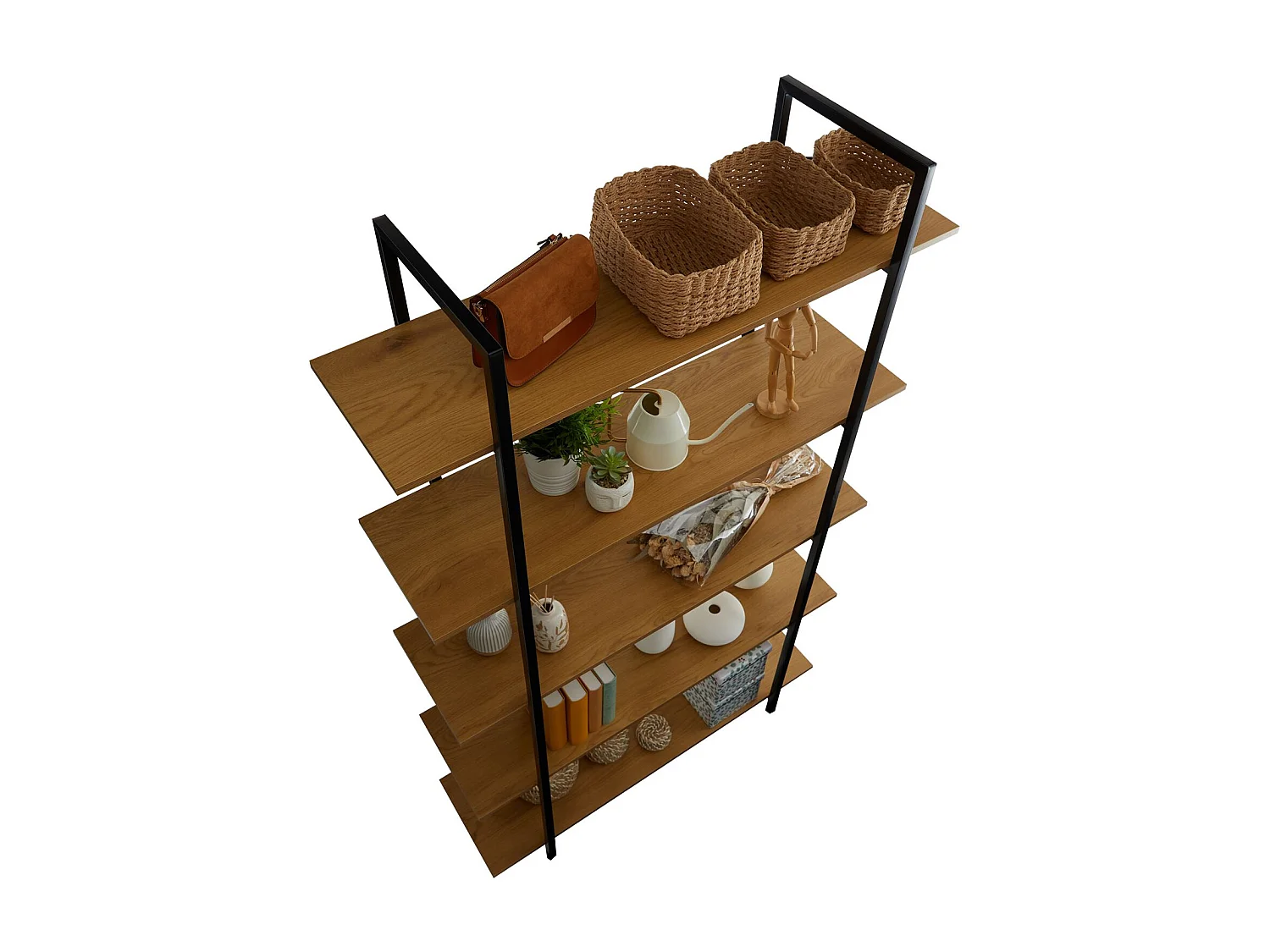 Étagère de rangement MEDA 5 étagères style industriel, en métal et MDF décor chêne sauvage