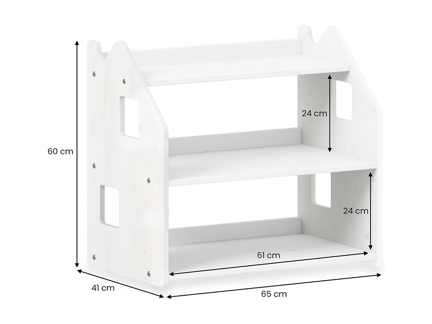 Étagère enfant YASMIN forme maison 3 étages 65 x 60 x 41 cm bois lasuré blanc – idéale chambre rangement Montessori