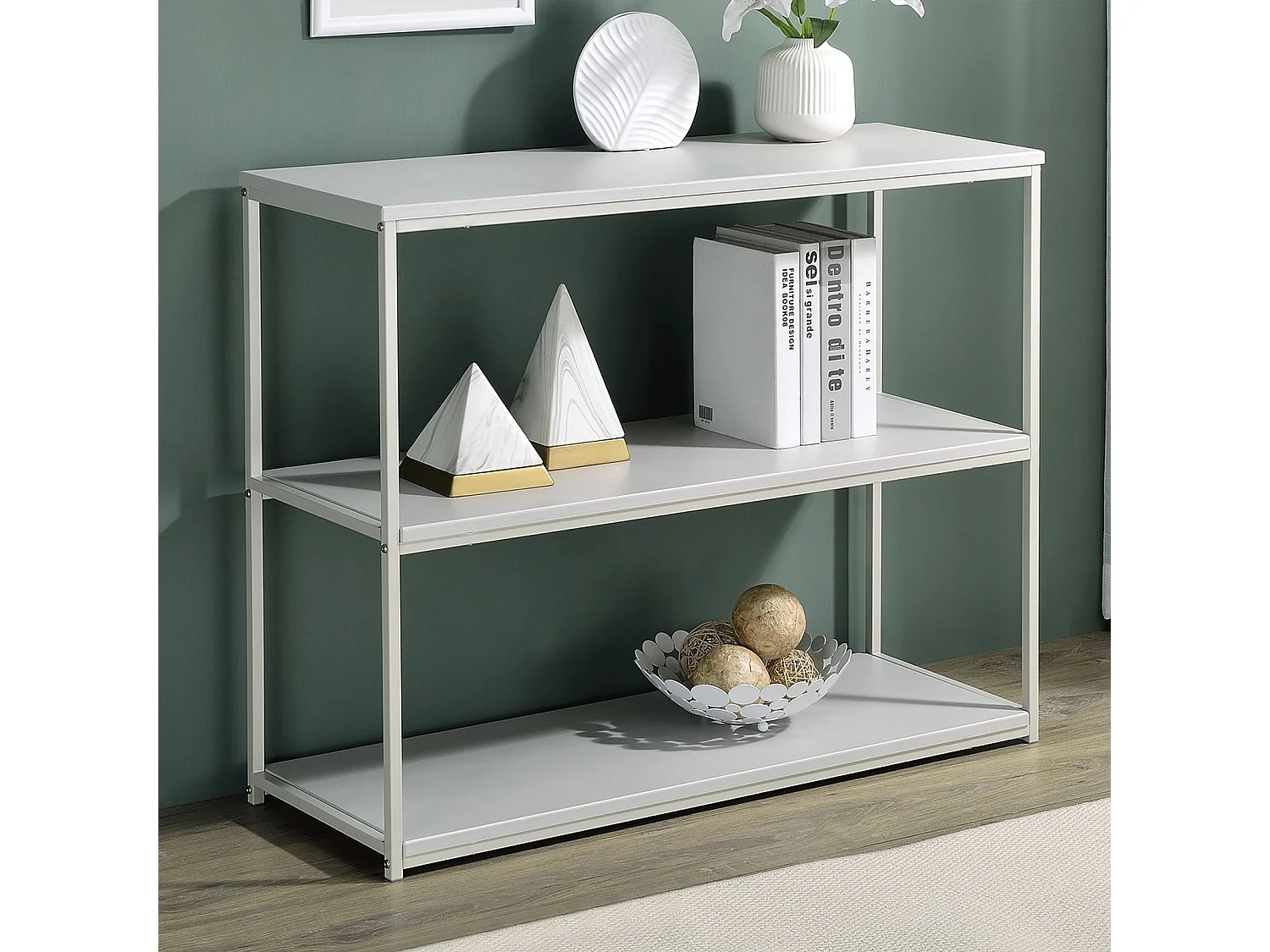 Etagère de rangement SENDAI en métal et 3 tablettes beige, étagère au sol dim 100x81x35 cm, meuble avec étagères