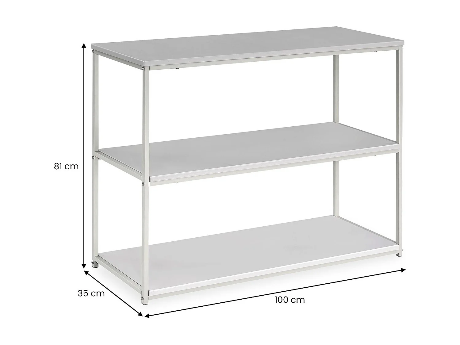 Etagère de rangement SENDAI en métal et 3 tablettes beige, étagère au sol dim 100x81x35 cm, meuble avec étagères