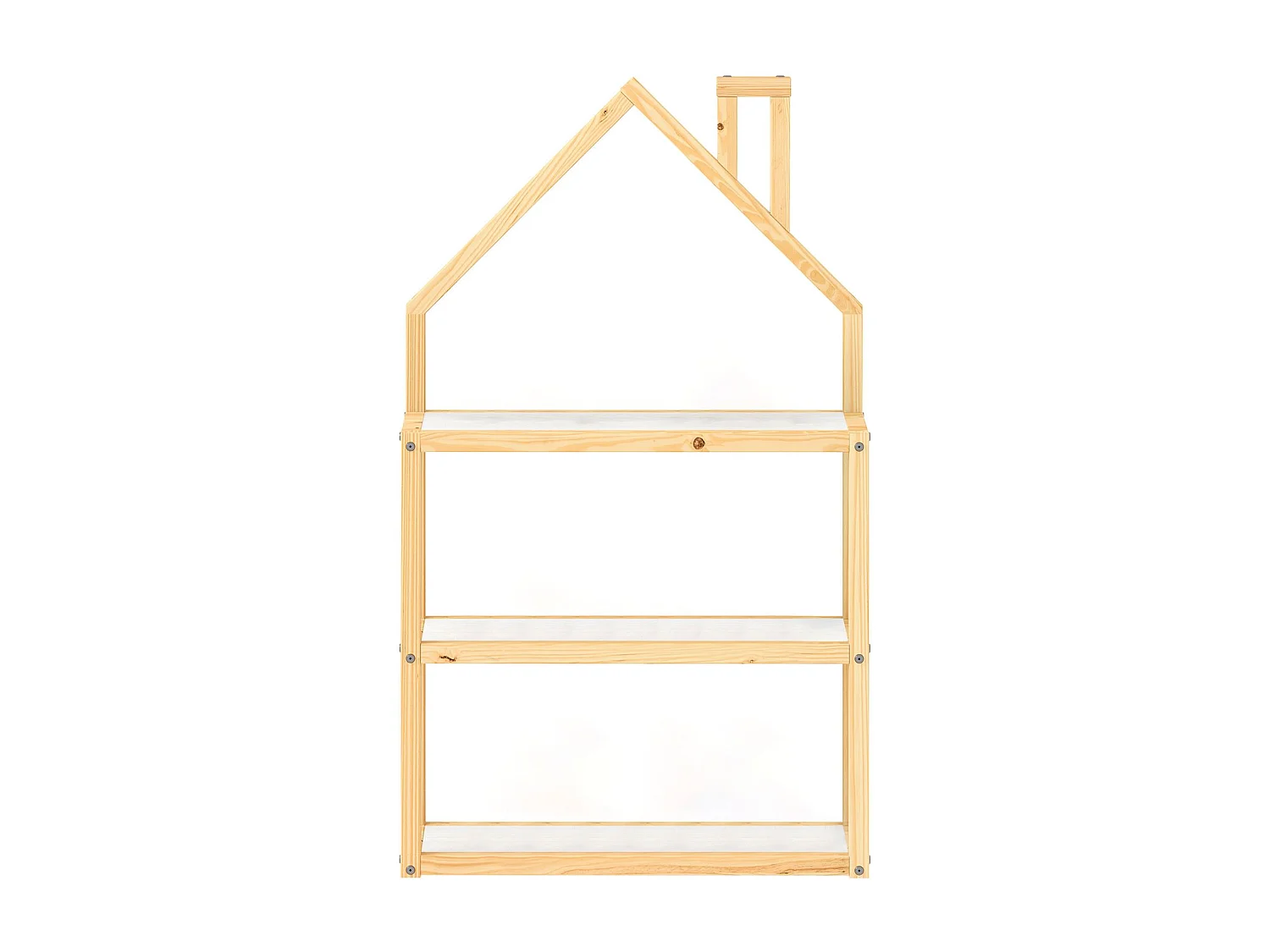 Étagère enfant LENISE en pin massif, meuble rangement chambre enfant en forme de maison en bois lasuré blanc/naturel