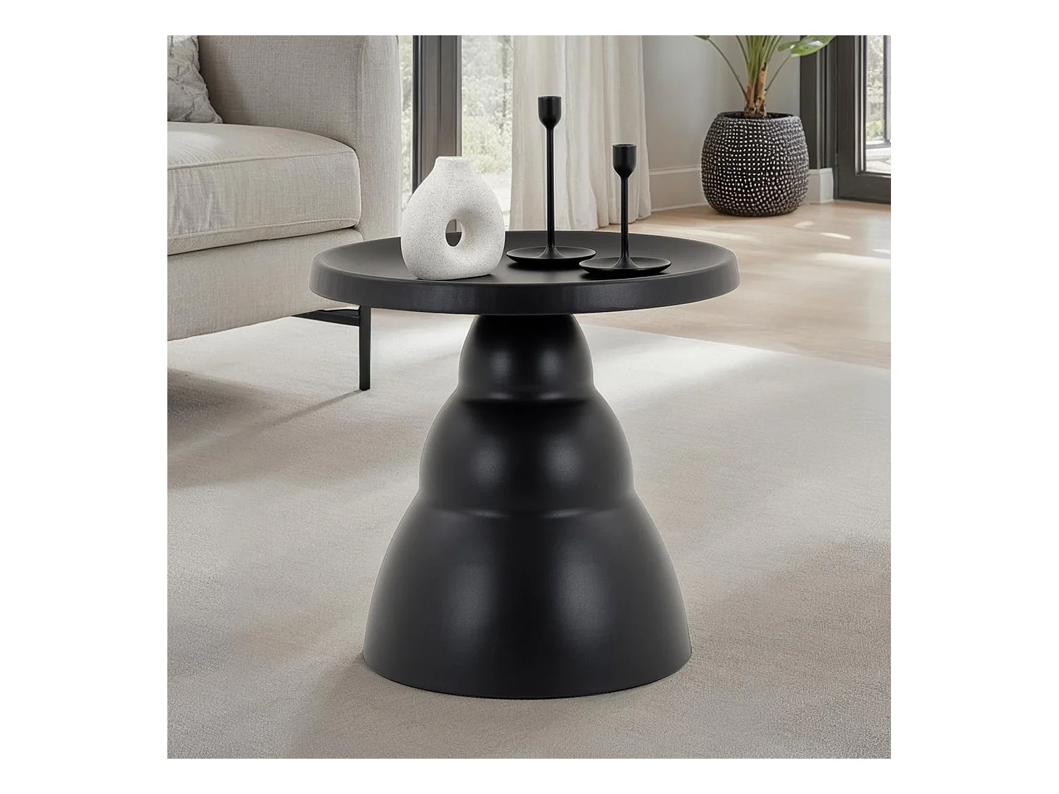 Table basse ronde LORIS Design Moderne Diamètre 50 cm Noire, Table d'appoint Design en Métal