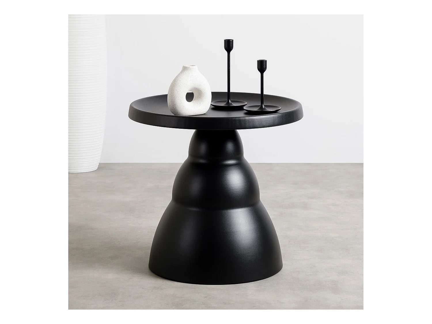 Table basse ronde LORIS Design Moderne Diamètre 50 cm Noire, Table d'appoint Design en Métal