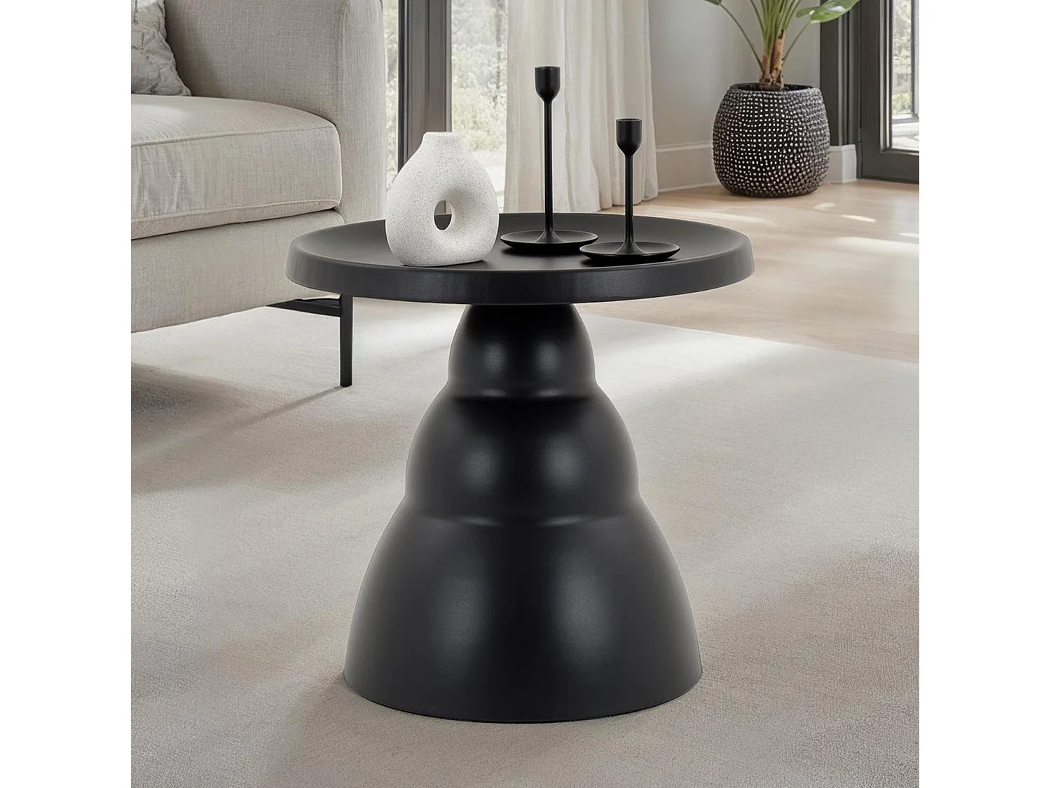 Table basse ronde LORIS Design Moderne Diamètre 50 cm Noire, Table d'appoint Design en Métal