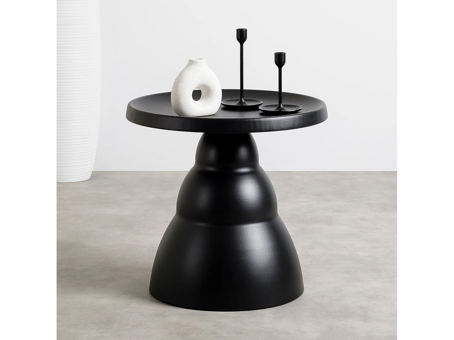 Table basse ronde LORIS Design Moderne Diamètre 50 cm Noire, Table d'appoint Design en Métal