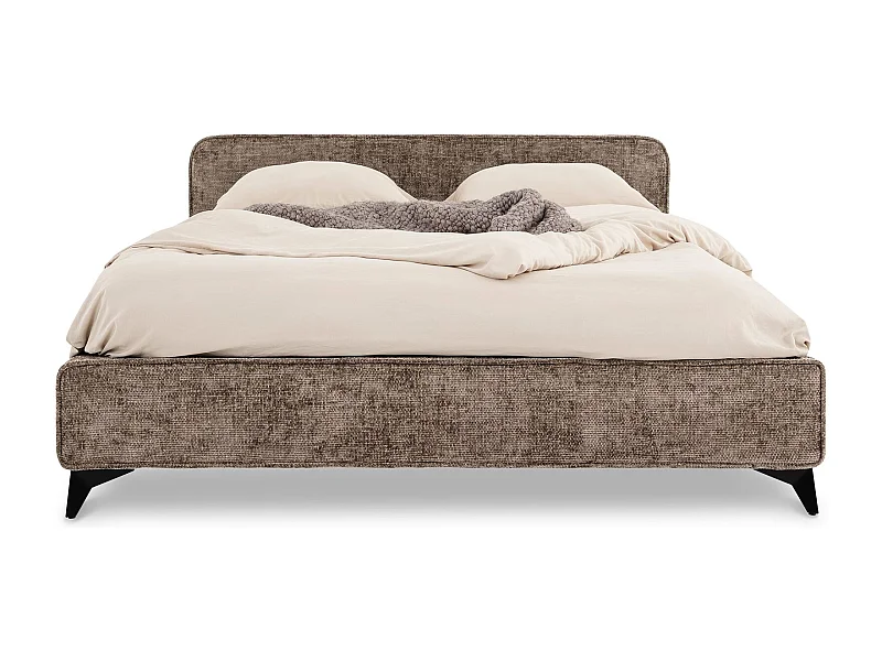 Lit double LEVERDA 140x190 cm, Revêtement en tissu, Lit style moderne pour 2 personnes, Cadre de lit avec sommier inclus, Brun