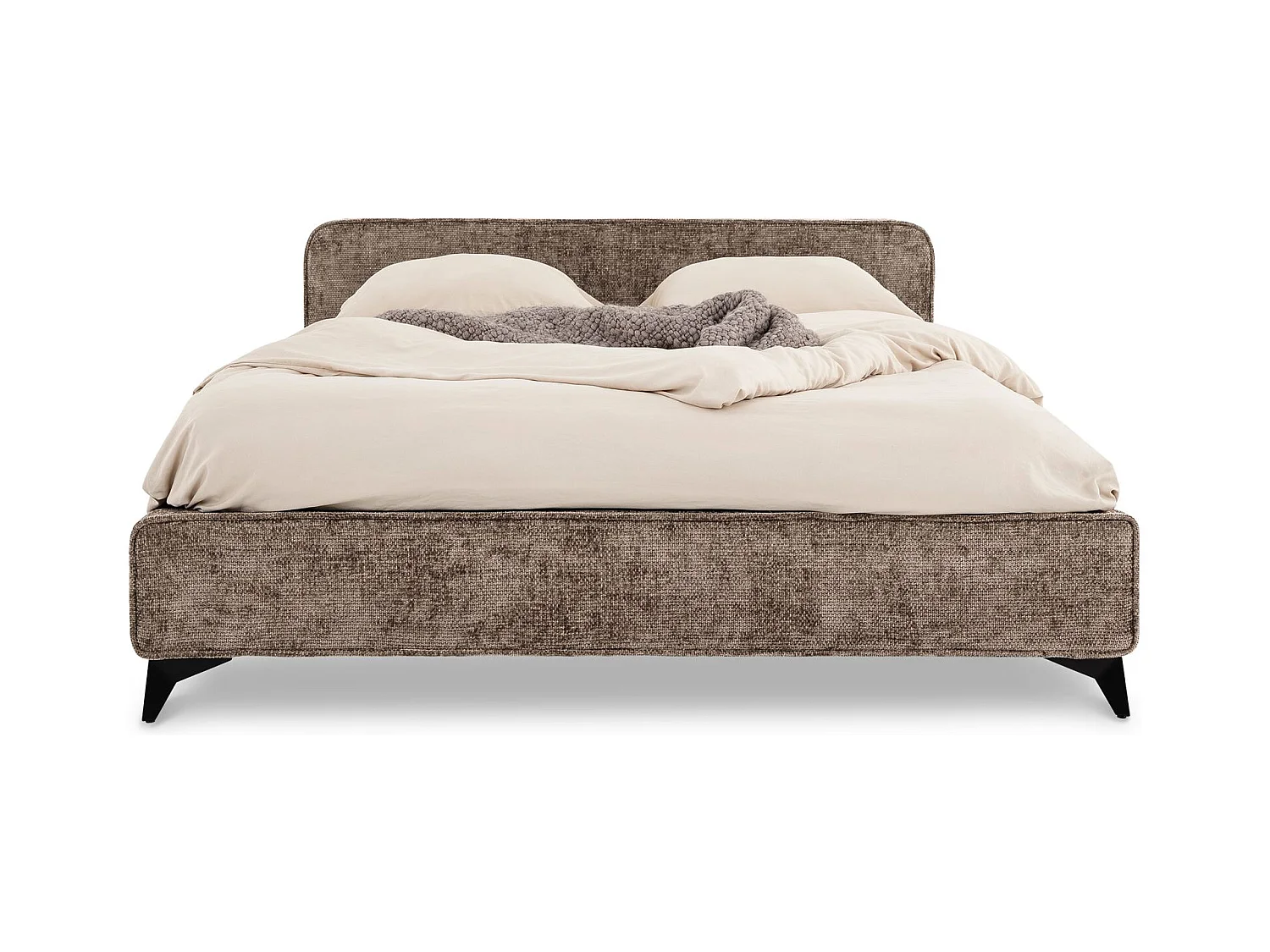 Lit double LEVERDA 140x190 cm, Revêtement en tissu, Lit style moderne pour 2 personnes, Cadre de lit avec sommier inclus, Brun