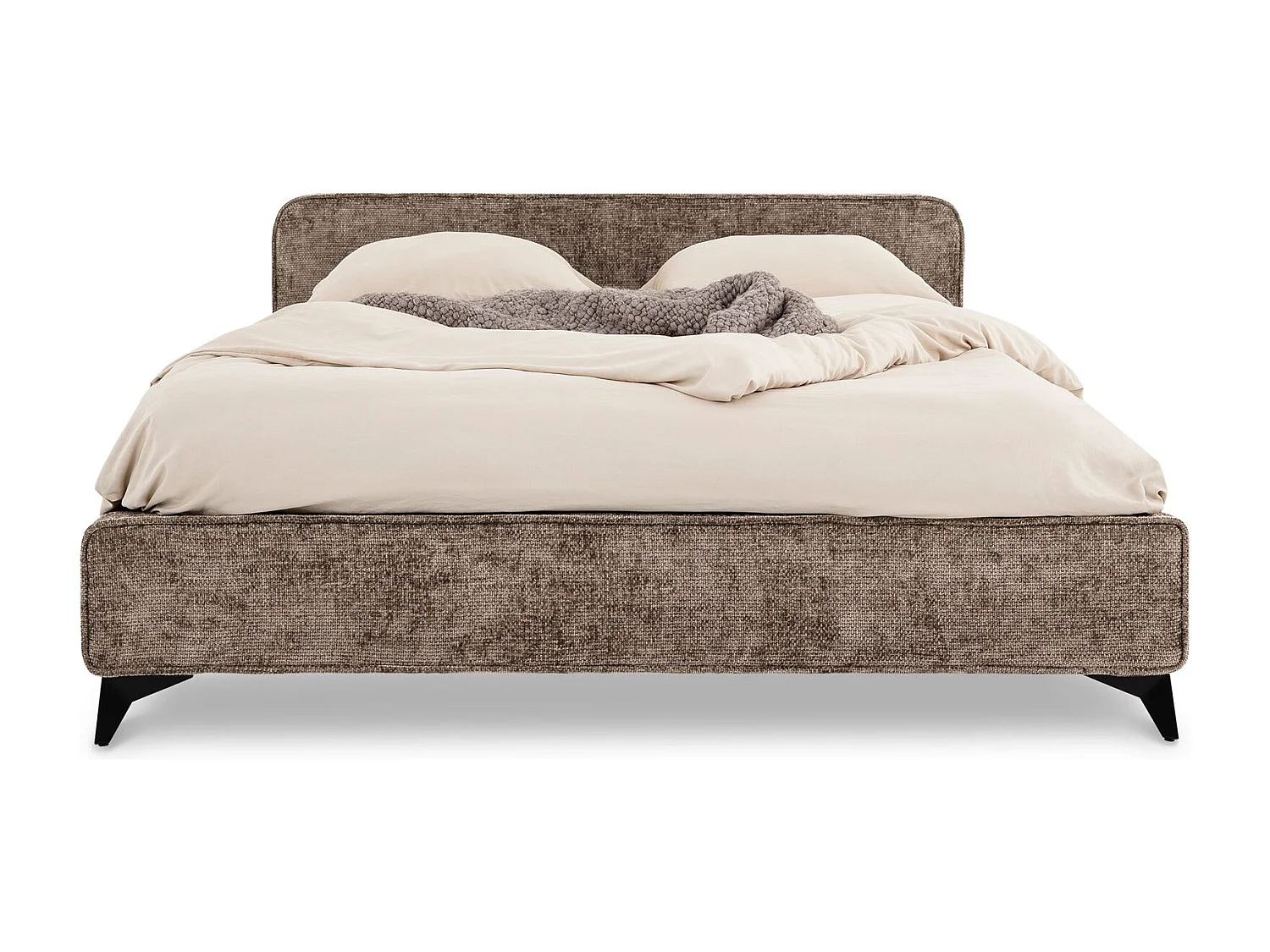 Lit double LEVERDA 140x190 cm, Revêtement en tissu, Lit style moderne pour 2 personnes, Cadre de lit avec sommier inclus, Brun