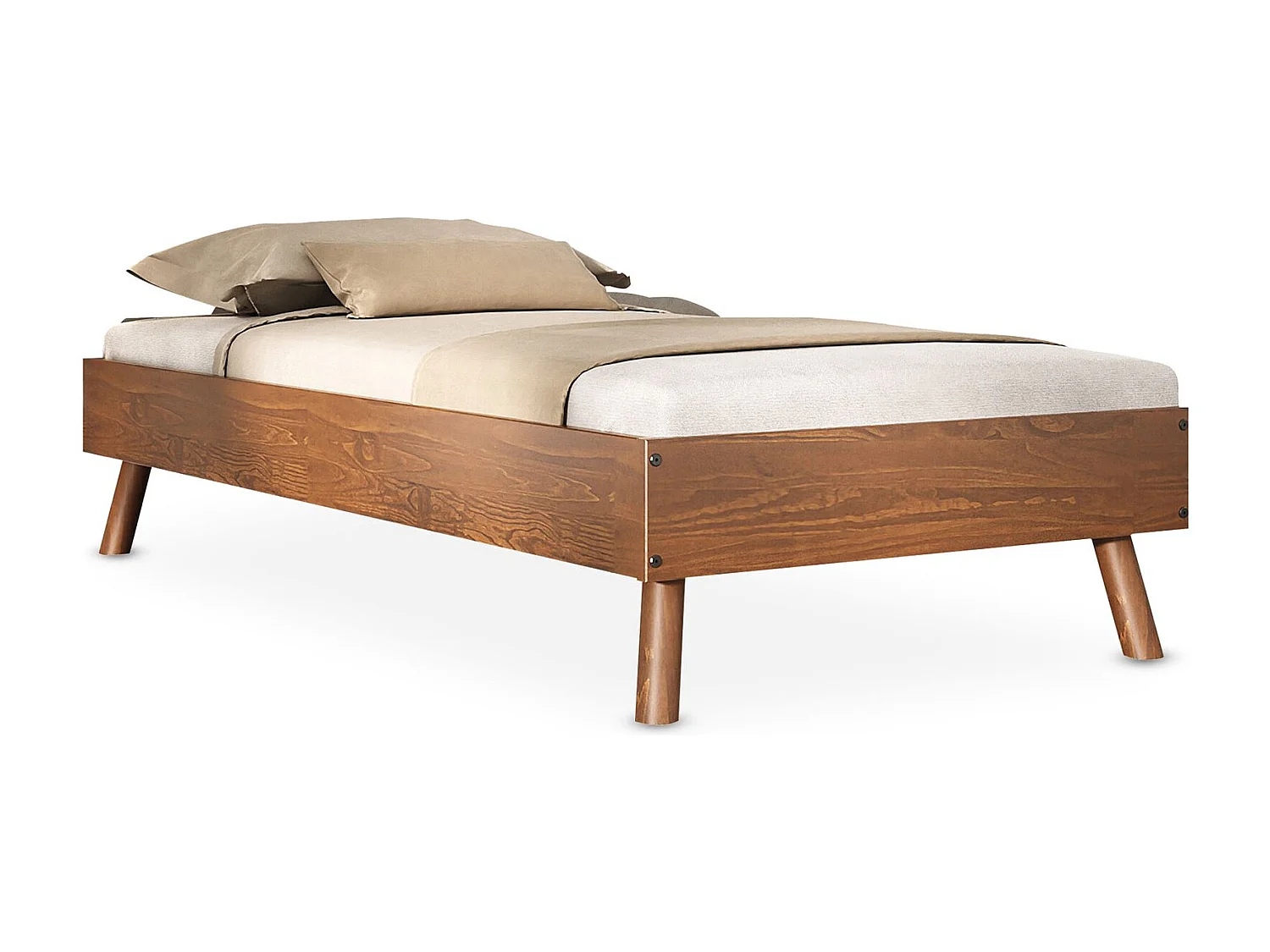 Lit futon KARRI simple pour adulte, 100 x 200 cm, 1 place, en bois massif coloris châtaignier