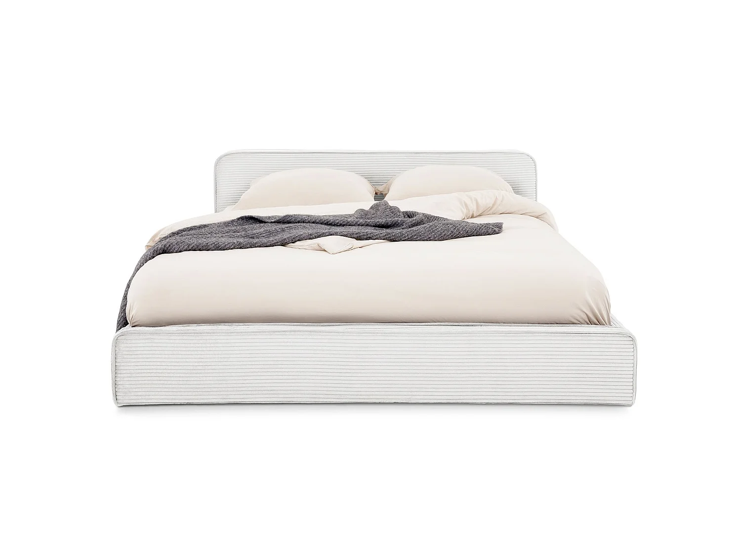 Lit double CURSIO 140x190 cm, Revêtement en tissu velours côtelé Blanc cassé, Lit 2 personnes, Cadre de lit en bois avec sommier