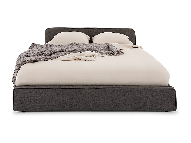 Lit double BELARTI 140x190 cm, Revêtement en tissu Gris foncé, Lit style moderne pour 2 personnes, Cadre avec sommier inclus