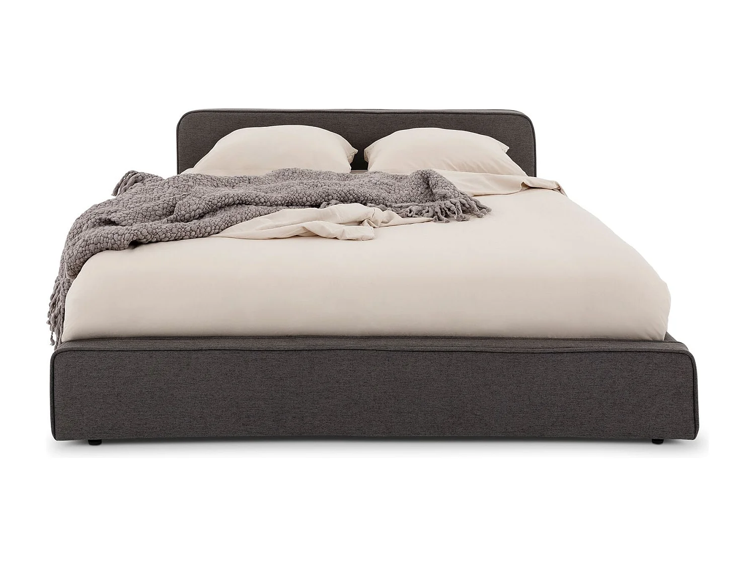 Lit double BELARTI 140x190 cm rembourré, Revêtement en tissu Gris foncé, Lit style moderne pour 2 personnes, sommier inclus