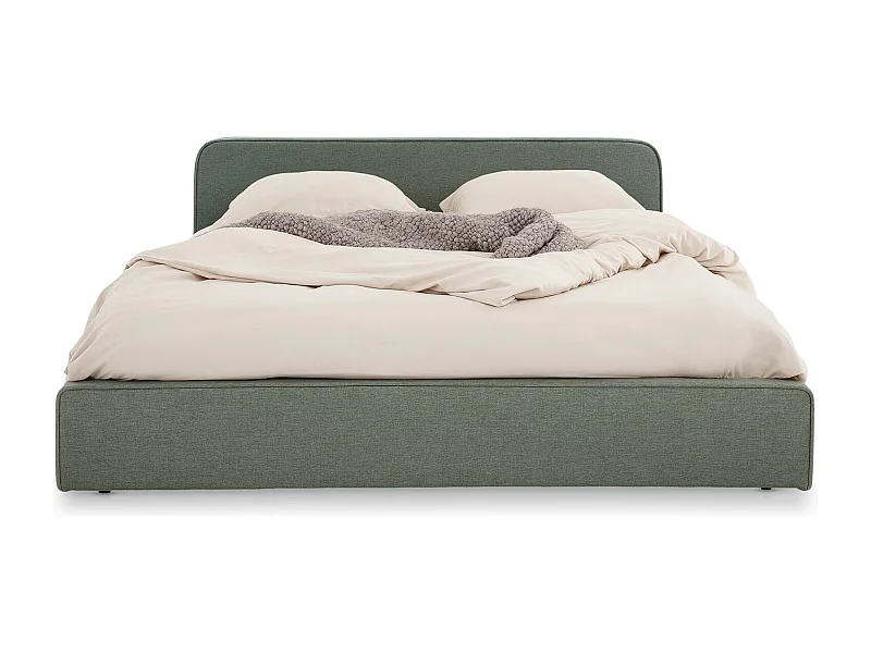 Lit double BELARTI 140x190 cm, Revêtement en Tissu Vert, Lit style moderne pour 2 personnes, Cadre de lit avec sommier inclus